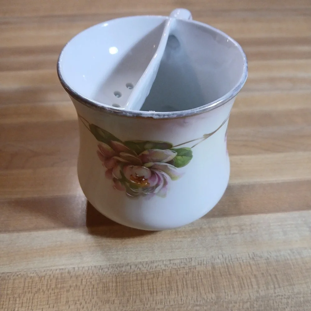 Vintage Hand Painted Pink Rose Tea Cup W/‎ Strainer - Germany